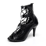 Women PU Latin Dance Shoes Black Ankle Ballroom Salsa Shoes Soft Bottom Ankle Boots For Girls