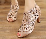 Rhinestone Latin Dance Shoes Peep Toe Black Pink Ballroom Salsa Dancing Shoes For Women Soft Bottom