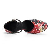 Satin Closed Toe Latin Ballroom Dance Shoes Rhinestone Modern Salsa Shoes Custom Heels