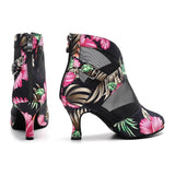 Jazz Salsa Latin Dance Shoes Women High Heel Boots Flower Boots
