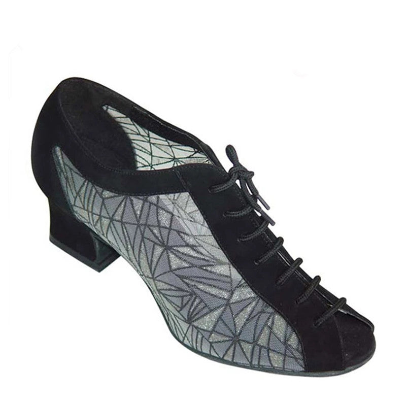 Latin Dance Shoes Black Khaki Flock Mesh Women Salsa Tango Ballroom Shoes