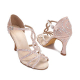 Rhinestone Dance Shoes Tango Latin Salsa Rumba Samba Ballroom Party Ladies Wedding High Heels Customized