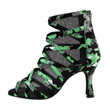 Green Mesh Latin Dance Boots For Women Girls Indoor Ballroom Tango Salsa Dancing Shoes