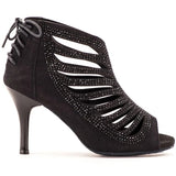 Professional Black Women Latin Dance Shoes Boots Heels Rhinestone Tango Salsa Ballroom Shoes