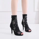 Women Latin Dance Shoes Balck Rhinestone Tango Ballroom Girls Soft Bottom Dance Boots