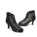 Women Latin Dance Shoes Black Salsa Ballroom Shoes Wedding Party Sandals Bachata Dance Booties