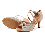 <transcy>Zapatos de baile latino para mujer, zapatos de baile de salsa de tacón alto con diamantes de imitación, zapatos de baile de salón de suela suave para mujer</transcy>