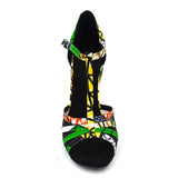 Women Professional Green High Heel Soft Outsole Satin Salsa Ballroom Latin Dance Shoes for Ladies
