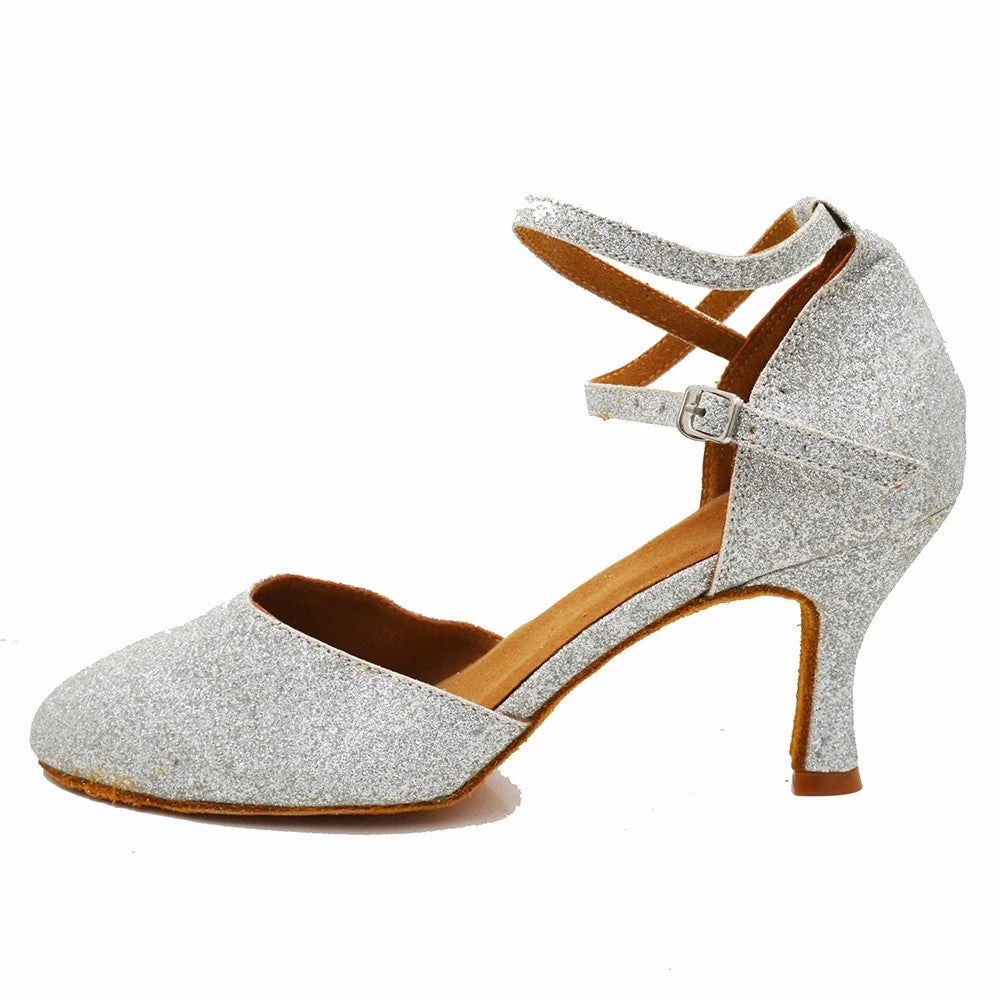 Silver Glitter Dancing Shoes For Women Professional Closed Toe Tango Salsa Ballroom Modern Dance Shoes