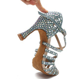 Indoor Dance Shoes Tango Latin Salsa Rumba Samba Ballroom Party Rhinestone Pearl High Heels Women Sandals