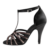 Women's Rhinestone Latin Dance Shoes Black Satin Ballroom Tango Salsa Dancing Shoes