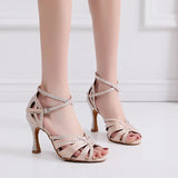 Girls Satin Latin Ballroom Dance Shoes Black Pink Babacha Salsa Shoes Soft Bottom Waltz Dance Sandals