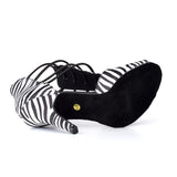Zebra Color Satin Boots Women's Sandals Salsa Tango Latin Dance Shoes Customized Heel