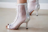 Women Silver Latin Dance Booties Customized Heel Ankle Ballroom Tango Bachata Dancing Shoes