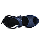 Latin Dance Shoes Dark Blue Satin Women's High Heel 10cm Salsa Shoes Soft Outsole