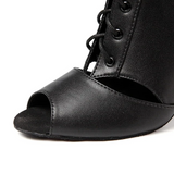 Women's PU Customized Heel Latin Salsa Shoes Ballroom Dance Boots Black