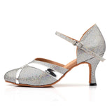 Silver Glitter Closed Toe Latin Modern Waltz Dance Shoes PU Ballroom Tango Salsa Performance Dance Shoes