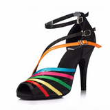 Rainbow Satin Dance Shoes For Women Ballroom Latin Tango Salsa Dancing Shoes Party