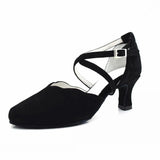 Black Flock Modern Dancing Shoes Heel Professional Latin Ballroom Dance Shoes For Women