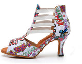 Latin Dance Boots Multicolor Pattern White PU Party Dance Boots Women Ballroom Dancing Shoes