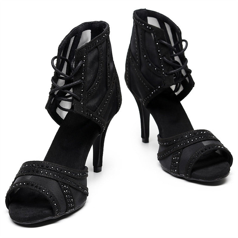 Jazz Latin Ballroom Rhinestones Professional for Dancing Custom Heel Rhinestone Black Women Dance Shoes Boots