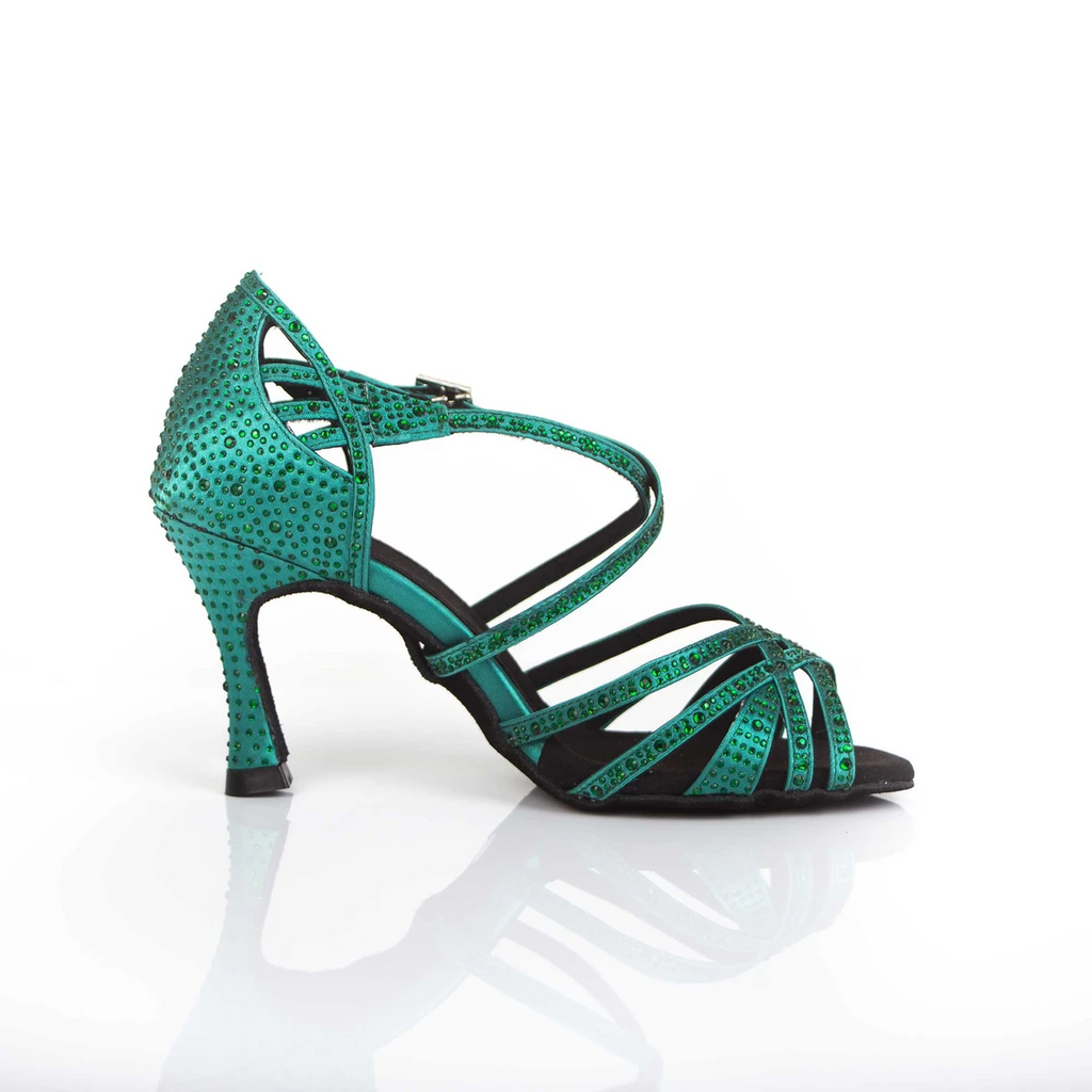 Green Dance Shoes For Women Customized Heel Satin Rhinestone Latin Ballroom Salsa Dancing Shoes