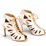 Women's Latin Dance Boots Ballroom Tango Satin Pink Black Bronze Dance Shoes Salsa Sandals