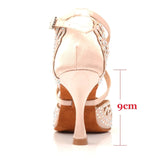 Woman Rhinestone Dance Shoes For Women Apricot Black Satin Salsa Latin Dance Shoes