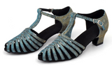 Glitter Ballroom Party Salsa Dancing Shoes Green Gray Tango Latin Dance Shoes Women