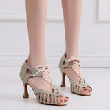 Glitter Latin Ballroom Tango Dance Shoes Rhinestone Salsa Dancing Shoes For Wedding Lace Up Shoes