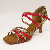 Latin Dance Shoes Women Ballroom Shoes Ladies Salsa Satin Soft Sole Leopard Color