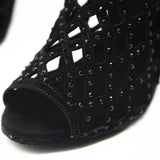 Party Dance Shoes Tango Ballroom Latin Dance Shoes Black Suede Rhinestones Heel Dancing Sandals Boots Shoes For Women