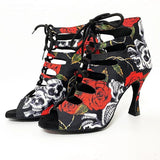 Salsa Bachata Dance Shoes Girls Halloween Skull Boots 9cm Heel Women Latin Ballroom Dance Shoes