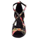 Latin Dance Shoes Woman Salsa Black Ballroom Shoes Ladies Satin Soft Sole Black Flower