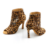 Women's Leopard Customized Heel Latin Shoes Salsa Shoes Ballroom Dance Boots