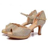 Women's Latin Dance Shoes Girls Gold High Heeled Platform Shoes Ballroom Professional Latin Dance Shoes