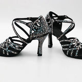 Rhinestone Ballroom Latin Dance Shoes Women Salsa Waltz Swing Sandals Heeled Shoes