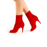 Red Women Latin Dance Boots Zipper Customized Heel Peep Toe Ballroom Salsa Dancing Shoes