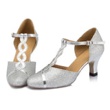 Salsa Modern Dance Shoes For Women Silver Glitter Ballroom Dancing Shoes