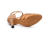 Brown Modern Dance Shoes For Women Girls Rhinestone Latin Ballroom Dancing Shoes
