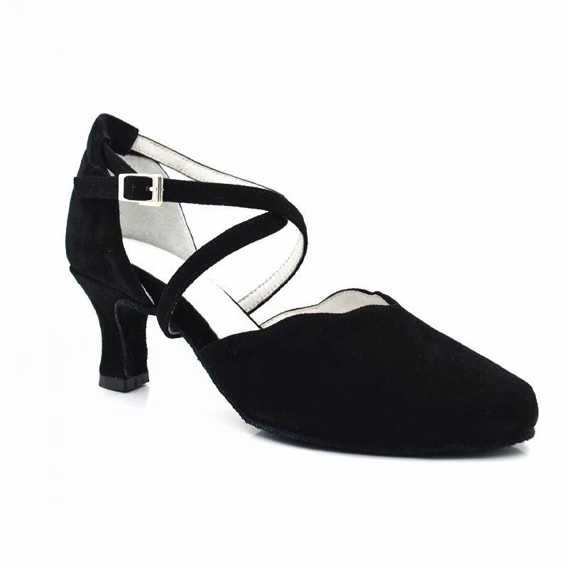 Black Flock Modern Dancing Shoes Heel Professional Latin Ballroom Dance Shoes For Women