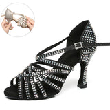 Women Rhinestone Latin Ballroom Dance Shoes for Girls Soft Bottom Bachata Salsa Latino Dancing Shoes for Women Dance Sandals