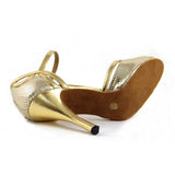 Latin Dance Shoes Women's High Heeled Ballroom Red Gold PU Dancing Shoes