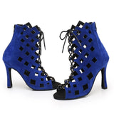 Latin Dance Boots Ladies Girls Women Salsa Tango Indoor Sports Ballroom Dancing Shoes Blue