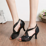 PU Mesh Latin Ballroom Dance Shoes Women Ladies Suede Sole Salsa Dancing Shoes