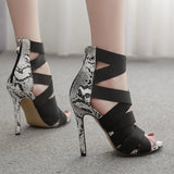 Women Party Sandals Dance Boots Black High Heel Elastic Band Latin Salsa Ballroom Dance Shoes