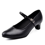 Soft Bottom Ballroom Women's Leather Shoes Black Women Latin Salsa Teacher Dance Shoes Heels