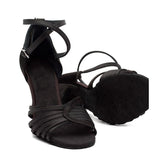 Women Dance Shoes Black Satin 7cm Latin Salsa Ballroom Tango Girls Party Dancing Shoes
