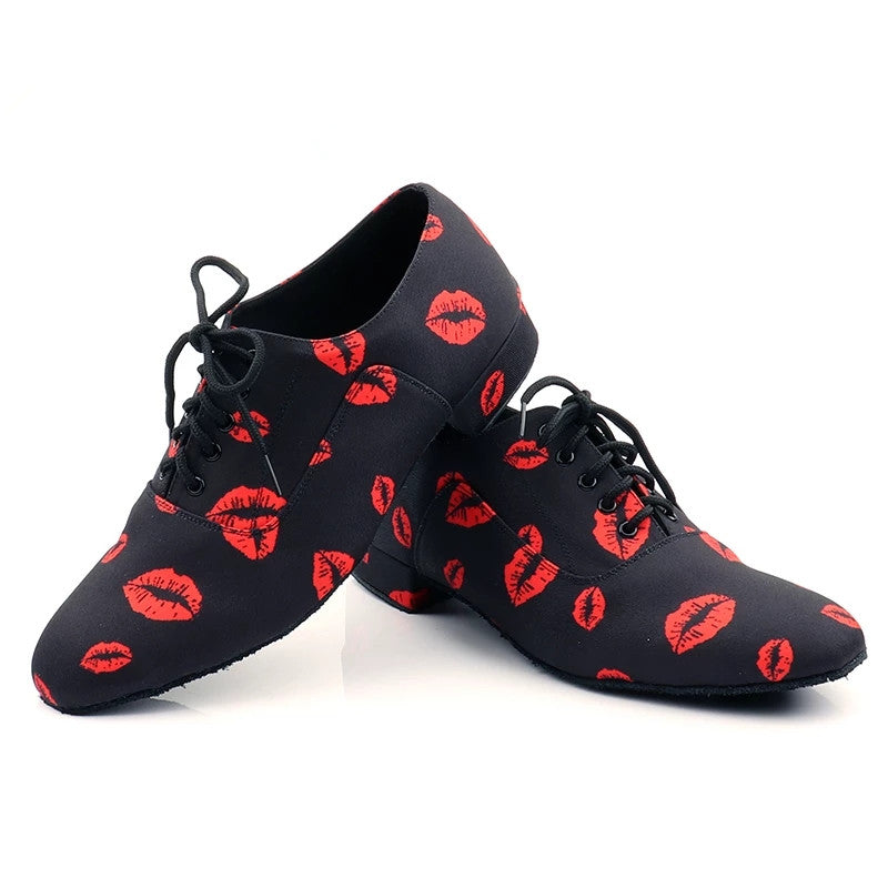 Latin Dance Shoes Men Dance Shoes Black Heel 2.5cm Red Lip Ballroom Dance Shoes Men