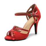 Red Flock Women Dance Shoes Indoor Soft Bottom Latin Ballroom Salsa Dancing Shoes